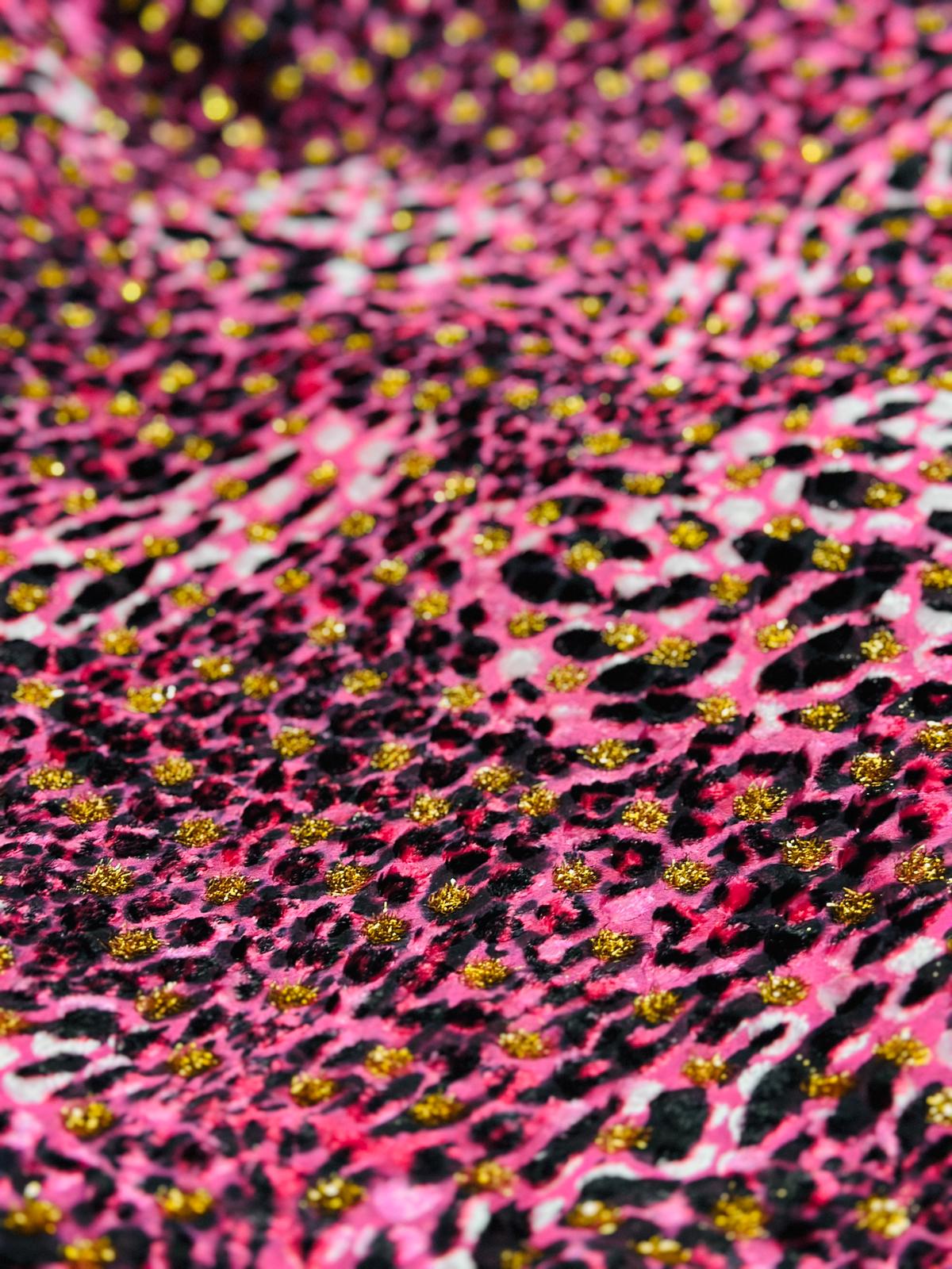 Silk Velvet Beaded - Leopard Pink