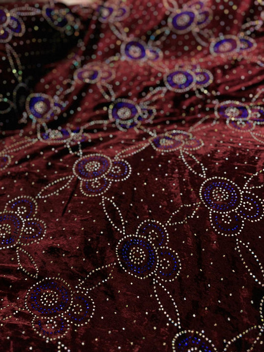 Silk Velvet Beaded - Burgundy Floral
