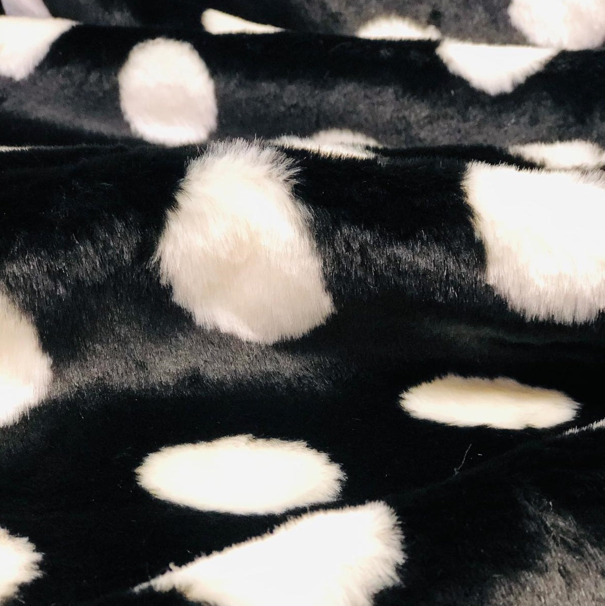 Faux Fur - Black/White Polka Dot